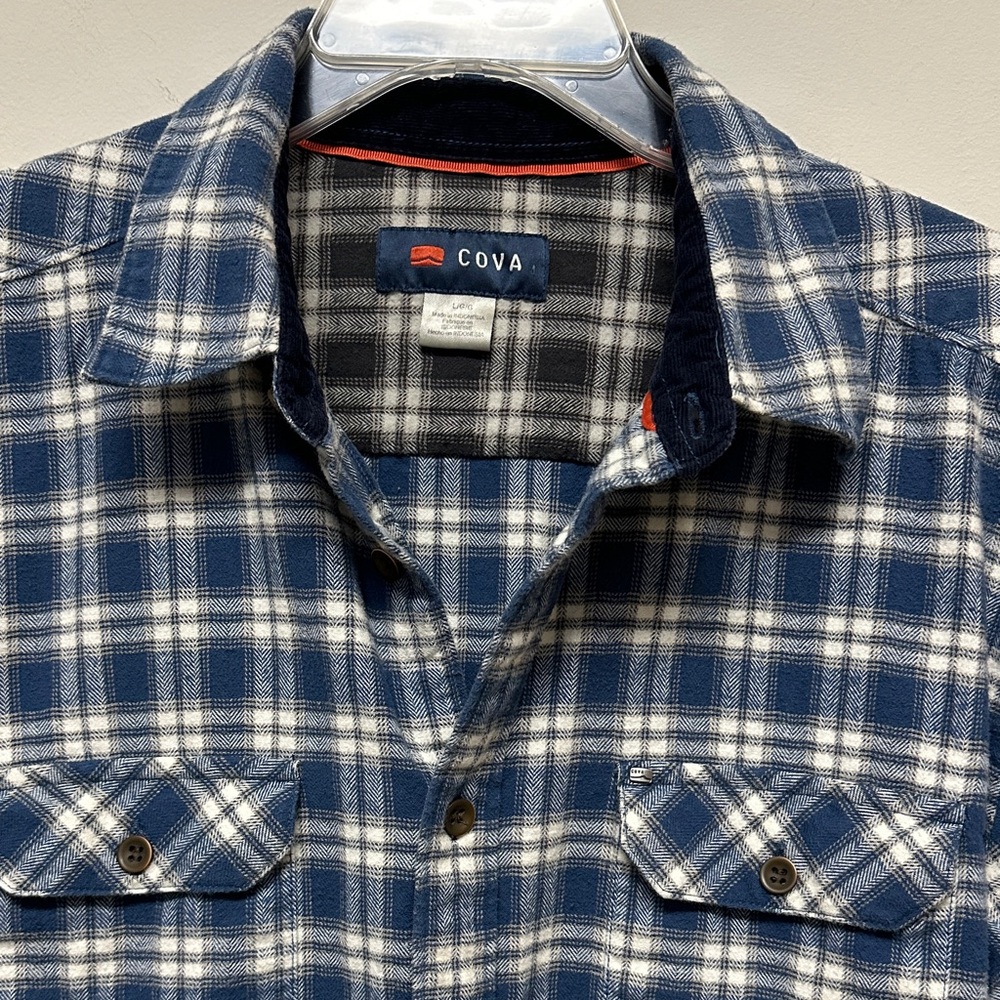 Cova Blue & White Plaid Men's Flannel Shirt size L